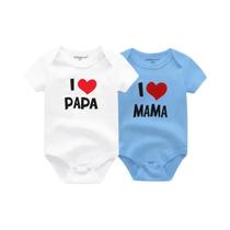 Conjunto De 2 Peças De Body De Manga Curta Para Bebê Com Design 'Eu Amo Papai' E 'Eu Amo Mamãe' - Conjunto De 2 Peças De Body De Manga Curta Para Bebê Com Design 'Eu Amo Papai' E 'Eu Amo Mamãe' -