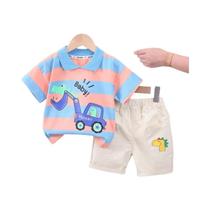 Conjunto De 2 Peças De Camiseta E Shorts Com Estampa De Escavadeira De Desenho Animado Para Bebês,