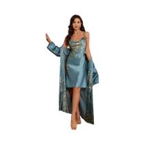 Conjunto De 2 Peças De Robe E Camisola Feminina Elegante E Moderna Com Estampa Para Uso Casual Em
