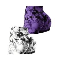 Conjunto De 2 Peças De Shorts De Yoga Femininos De Cintura Alta Com Efeito Levanta Bumbum, Tie-Dye,