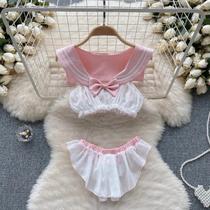 Conjunto De 2 Peças De Top Curto Sem Mangas Com Babados Rosa E Mini Saia Conjunto De Pijama Sexy