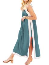 Conjunto de 2 peças de vestido maxi com shorts Boho Color Block Teal Hooever Conjunto de 2 peças de vestido maxi com shorts Boho Color Block Teal Hooever