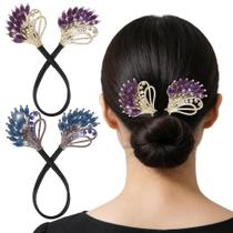 Conjunto de 2 Peças Modelador Mágico de Coque com Cristais e Penas - Enrolador de Cabelo Preguiçoso Estilo Francês para Mulheres e Meninas Conjunto de 2 Peças Modelador Mágico de Coque com Cristais e Penas - Enrolador de Cabelo Preguiçoso Estilo Francês para Mulheres e Meninas