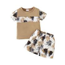 Conjunto De 2 Peças Para Bebê Menino, Com Estampa De Folha De Maple Em Blocos De Cores, Para Conjunto De 2 Peças Para Bebê Menino, Com Estampa De Folha De Maple Em Blocos De Cores, Para