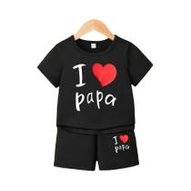 Conjunto De 2 Peças Para Bebê Menino, Primavera-verão, Gola Redonda, Top I LOVE Papa E Shorts