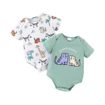 Conjunto De 2 Peças Para Bebês Meninos, Macacão Triangular Casual Estampado Com Gola Redonda E Manga Conjunto De 2 Peças Para Bebês Meninos, Macacão Triangular Casual Estampado Com Gola Redonda E Manga