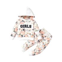 Conjunto de 2 Peças para Meninas (1-5 anos) - Floral, com Capuz e Manga Longa - Outono/Inverno