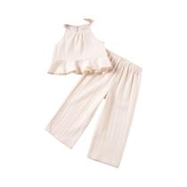 Conjunto De 2 Peças Para Meninas: Calças De Perna Larga Com Suspensórios Brancos E Vestido De Verão