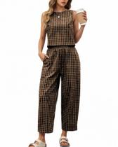 Conjunto de 2 peças PJFPJF Wide Leg Crop Pants Khaki S