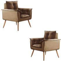 Conjunto de 2 Poltronas Opala Veludo Marrom Castor - Speciale Home