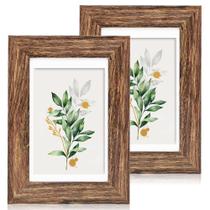 Conjunto de 2 porta-retratos Hongkee 5x7 com moldura de vidro e madeira reais Conjunto de 2 porta-retratos Hongkee 5x7 com moldura de vidro e madeira reais