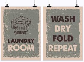 Conjunto de 2 Pôsteres Decorativos para Lavanderia Wash Dry Fold Repeat - Inkdotpot Conjunto de 2 Pôsteres Decorativos para Lavanderia Wash Dry Fold Repeat - Inkdotpot