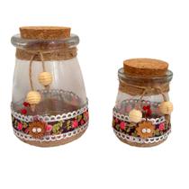 Conjunto de 2 Potes de Vidro com tampa de Rolha e Decorado - Decornato