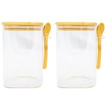 Conjunto De 2 Potes Herméticos 1000ml De Vidro Com Tampa E Colher Bambu