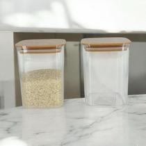 Conjunto de 2 Potes Herméticos em Acrílico Cristal Quadrado Organizador para Mantimentos 800 ml Conjunto de 2 Potes Herméticos em Acrílico Cristal Quadrado Organizador para Mantimentos 800 ml