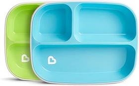 Conjunto De 2 Pratos Com Divisorias Infantil Munchkin Azul Verde