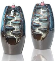 Conjunto de 2 queimadores de incenso de refluxo de cerâmica, suporte de cone de incenso de cachoeira feito à mão para meditação de ioga em spa, incensário de ornamento requintado para presente de decoração de escritório doméstico Conjunto de 2 queimadores de incenso de refluxo de cerâmica, suporte de cone de incenso de cachoeira feito à mão para meditação de ioga em spa, incensário de ornamento requintado para presente de decoração de escritório doméstico