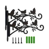 Conjunto De 2 Suportes Para Plantas Em Metal Preto Com Design De Folhas E 3 Pássaros, Cestos