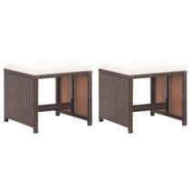 Conjunto de 2 Taburetes Resistentes para Patio con Cojines, Polirratán Resistente a la Intemperie, Marrón, Muebles Modernos para Jardín, Terraza y Patio