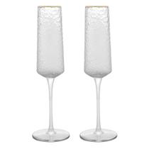 Conjunto de 2 Taças de Champanhe de Cristal Martelado com Fio de Ouro Petra 300ml - Lyor