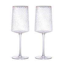 Conjunto de 2 Taças para Vinho de Cristal Ecológico Martelado com Fio de Ouro Petra 600ml - Lyor Conjunto de 2 Taças para Vinho de Cristal Ecológico Martelado com Fio de Ouro Petra 600ml - Lyor
