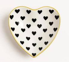 Conjunto de 2 Tigelas de Vidro em Formato de Coração - Branco e Preto - 18cm