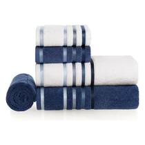 Conjunto De 2 Toalhas De Banho Grandes, 2 De Mão, 1 Tapete Karsten Lumin Azul E Branco Lumina 5