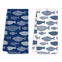 Conjunto de 2 toalhas de cozinha Jvpke Coastal Beach, toalhas de mão de praia de pesca azul para banheiro, panos de prato para decoração de peixes, cozinha costeira, decoração de banheiro, 16 x 24 polegadas