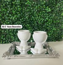 Conjunto de 2 Vasos em Porcelana Para Planta 11,3x10cm Decoração de Ambiente