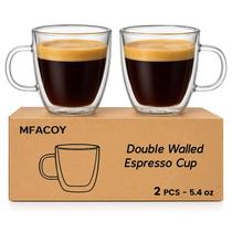 Conjunto de 2 xícaras para espresso Mfacoy de vidro com parede dupla 160 ml Conjunto de 2 xícaras para espresso Mfacoy de vidro com parede dupla 160 ml