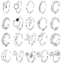 Conjunto de 20 Anéis de Dedo do Pé Ajustáveis Prateados Staligue Conjunto de 20 Anéis de Dedo do Pé Ajustáveis Prateados Staligue