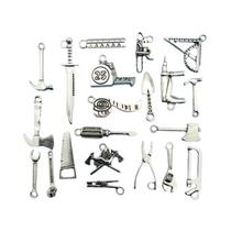 Conjunto De 20 Pingentes De Ferramentas Antigas Prateadas Para Confecção De Joias, Serra, Chave