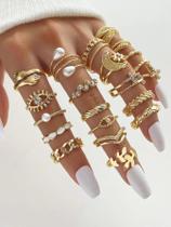 Conjunto de 22 Anéis de Pérola Boho Punk Feminino - Joias da Moda para Festas Conjunto de 22 Anéis de Pérola Boho Punk Feminino - Joias da Moda para Festas