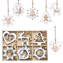 Conjunto de 24 enfeites de árvore de Natal IDATOO de madeira (branco) Conjunto de 24 enfeites de árvore de Natal IDATOO de madeira (branco)