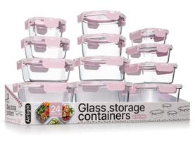 Conjunto de 24 Potes de Vidro para Armazenamento de Alimentos BAKKENMASTER Rosa