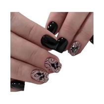 Conjunto De 24 Unhas Postiças Curtas Estilo Francês Com Design De Flores E Borboletas Para