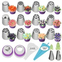 Conjunto de 27 Bicos de Confeitaria em Aço Inoxidável - Formato Tulipa com Geada