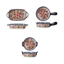 Conjunto De 3 Assadeiras De Cerâmica Com Relevo Floral Pintado À Mão, Seguro Para Forno E