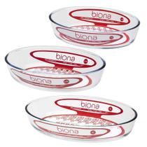 Conjunto De 3 Assadeiras De Vidro Borosilicato Oval