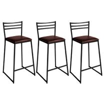 Conjunto de 3 Banquetas Alta Lisboa de Aço de Carbono Conjunto de 3 Banquetas Alta Lisboa de Aço de Carbono