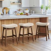 Conjunto de 3 banquetas Cozyman 61 cm em linho com assento tipo sela