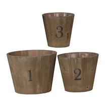 Conjunto de 3 bases redondas de madeira Planter Benzara, 21x21x17 cm Conjunto de 3 bases redondas de madeira Planter Benzara, 21x21x17 cm