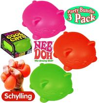 Conjunto de 3 bolas espremíveis de estresse Schylling NeeDoh Cool Cats com cores verdes, laranjas e rosa - Presente perfeito!