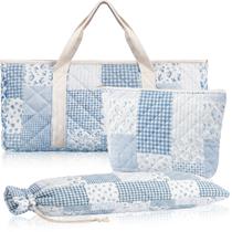 Conjunto de 3 Bolsas para Mahjong Shinylin - Azul Floral Acolchoado