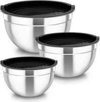 Conjunto de 3 Bowls Tigelas de Inox com Tampa Plástica Kit