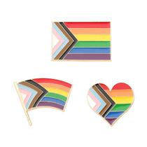 Conjunto de 3 broches com bandeira do arco-íris, alfinetes de blusa, distintivo de lapela
