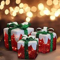 Conjunto de 3 caixas de presente de Natal LED MorTime com 60 luzes Conjunto de 3 caixas de presente de Natal LED MorTime com 60 luzes
