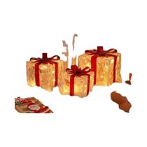 Conjunto De 3 Caixas De Presente Iluminadas, Enfeites Para Árvore De Natal, Decorações Para Festas