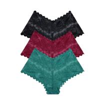 Conjunto De 3 Calcinhas Boyshort De Renda De Cintura Baixa Com Roupa Íntima Floral Para Mulheres E