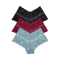 Conjunto De 3 Calcinhas Boyshort De Renda De Cintura Baixa Com Roupa Íntima Floral Para Mulheres E